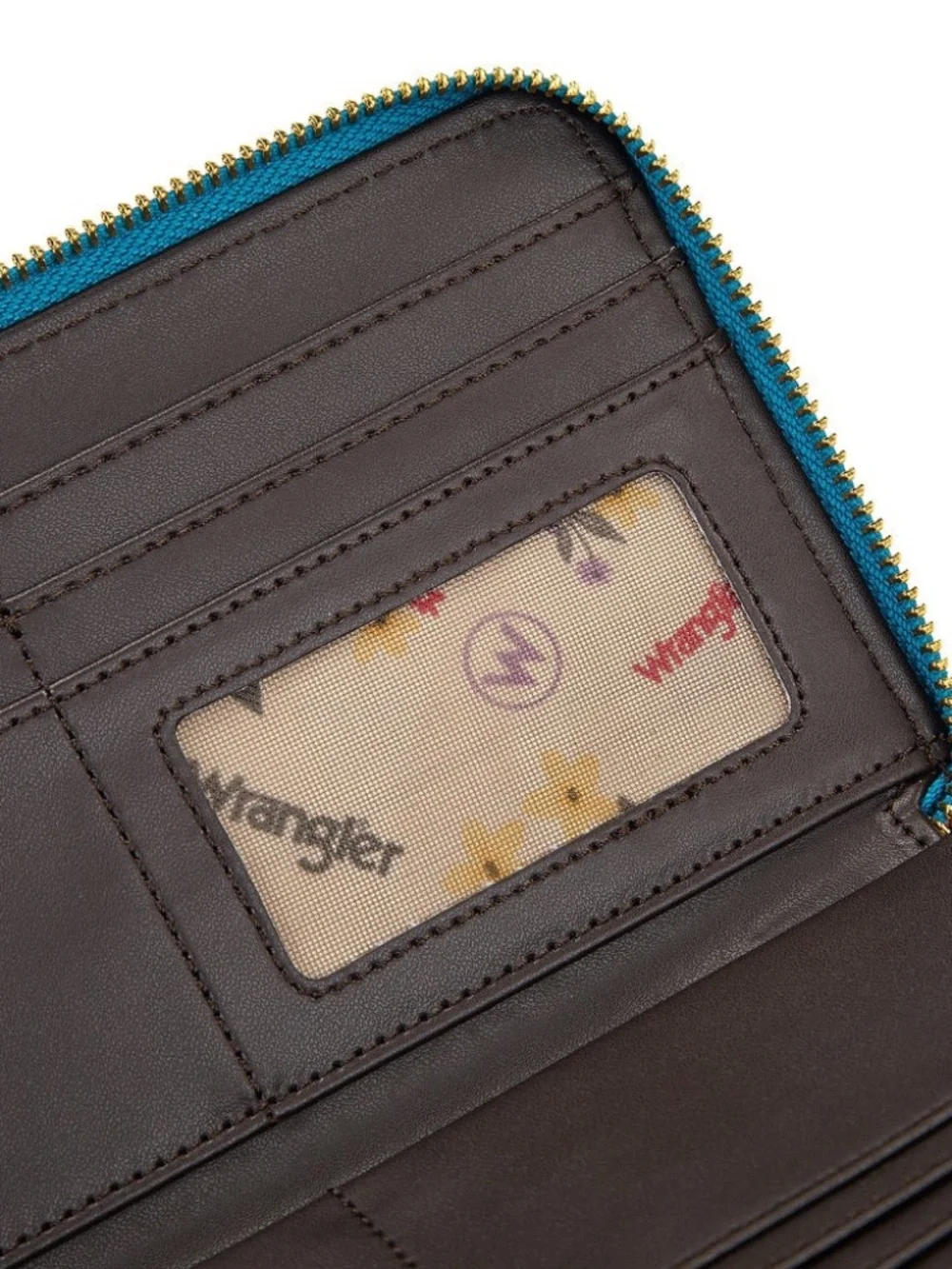 Wrangler Western Print RFID Blocking Zippered Wallet Coffee